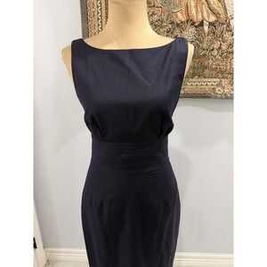 J Crew Dress Womens 0 Navy Wool Sheath Sleeveless Lined Scoop Back Pencil